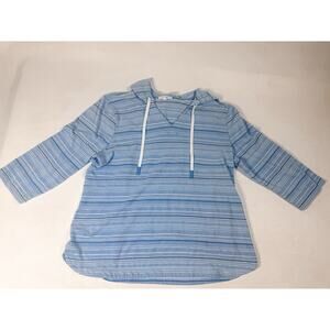 T By TALBOTS Blue White Knit Stripe Split Neck Pullover Womens XL